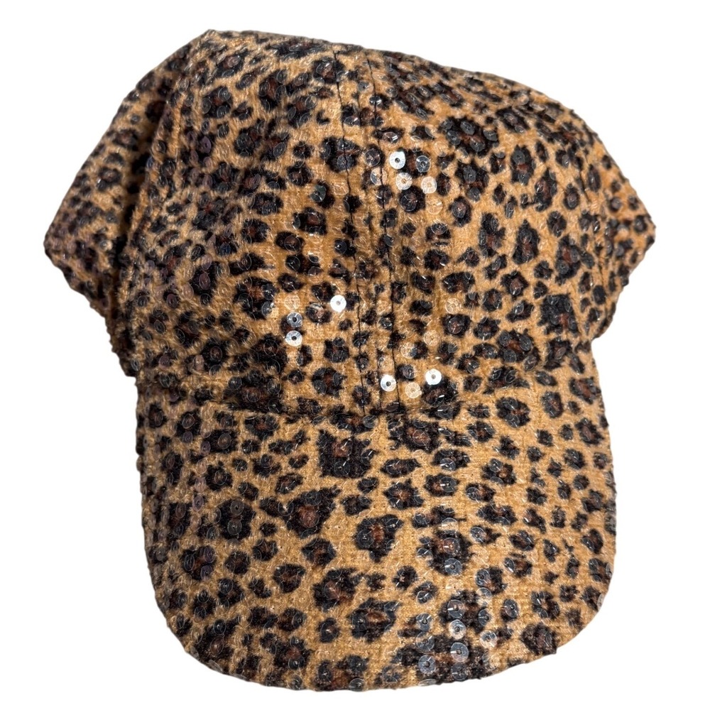 Womens‎ Leopard Print Sequin Baseball Cap Brown Animal Print Ponytail Hat Y2K